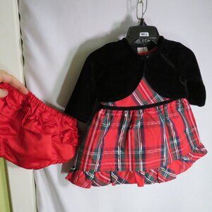 Plaid Dress with Velour Jacket & Satin Ruffled Panties